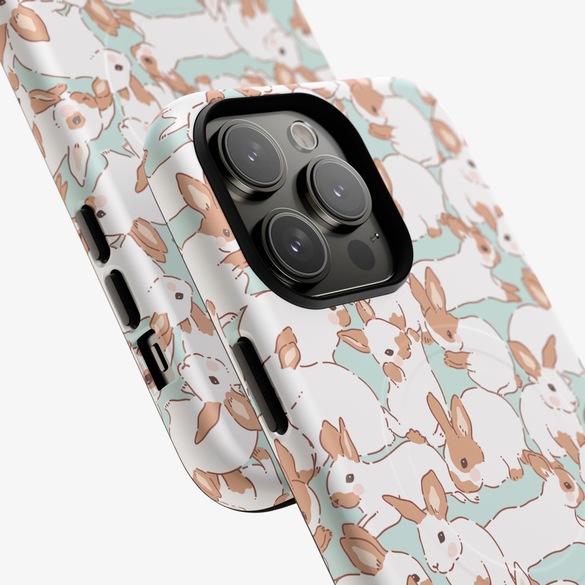 Hopscotch (Mint) Signature Series Phone Case (MagSafe) phone case with glossy teal rabbit pattern