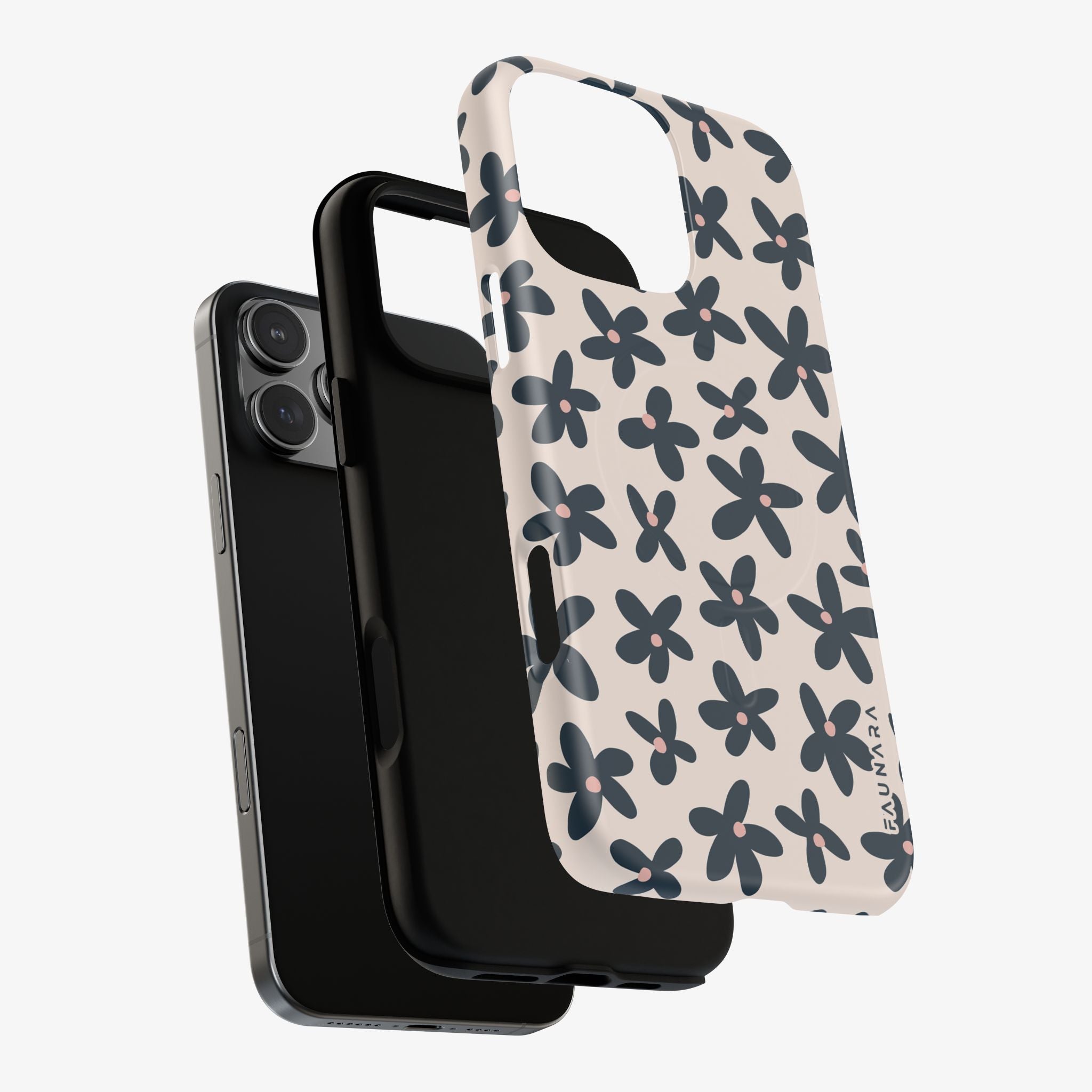 Flowerfall | Signature Series Phone Case (MagSafe) floral phone case in beige with dark blue flowers
