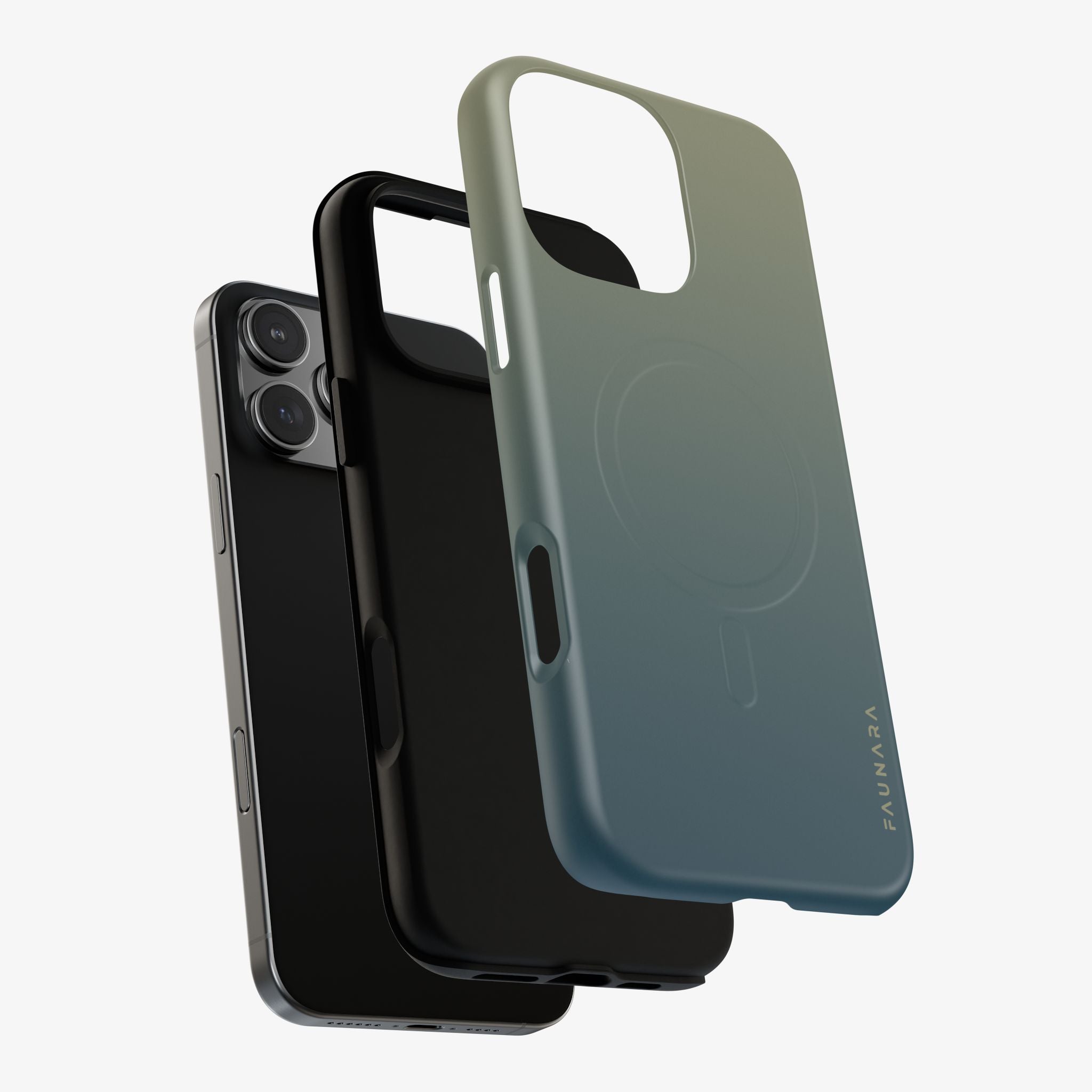 Ombré (Pine) Signature Series phone case with green ombré gradient and MagSafe cutout, glossy finish