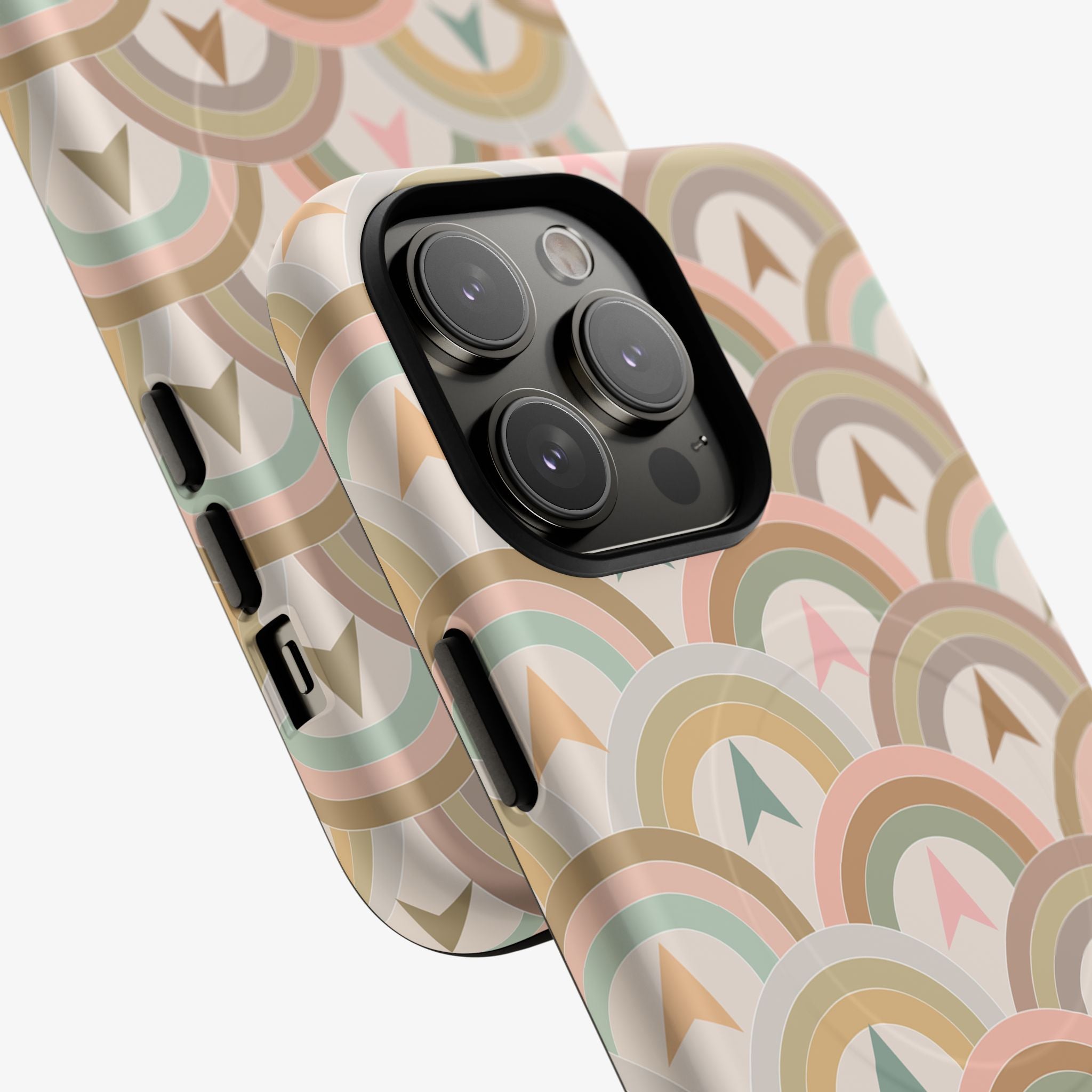 Wanderbow Signature Series Phone Case (MagSafe) phone case with warm neutral multicolor geometric graphics and glossy finish