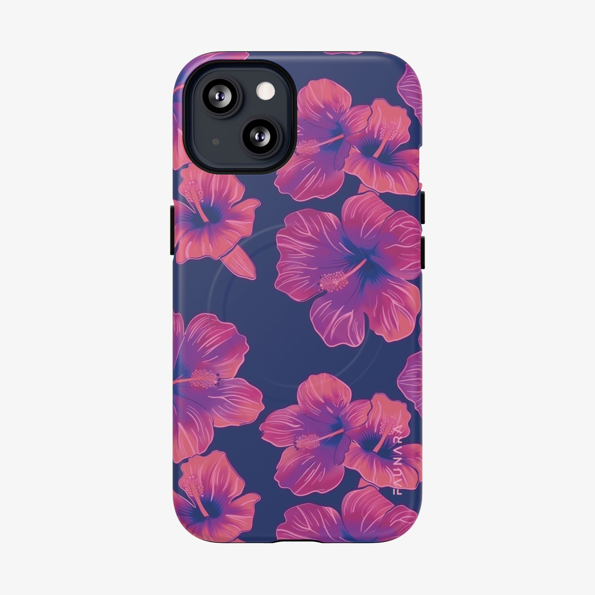 Maui Mood | Signature Series Phone Case (MagSafe) featuring vibrant pink hibiscus flowers on a deep blue background, combining stylish design with protective quality for your phone.