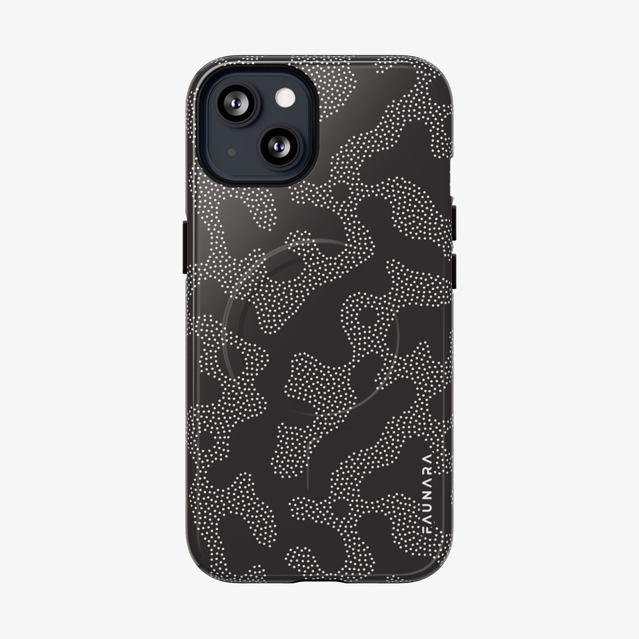 Stealth (Shadow) Signature Series phone case in glossy black with white dotted pattern and MagSafe support