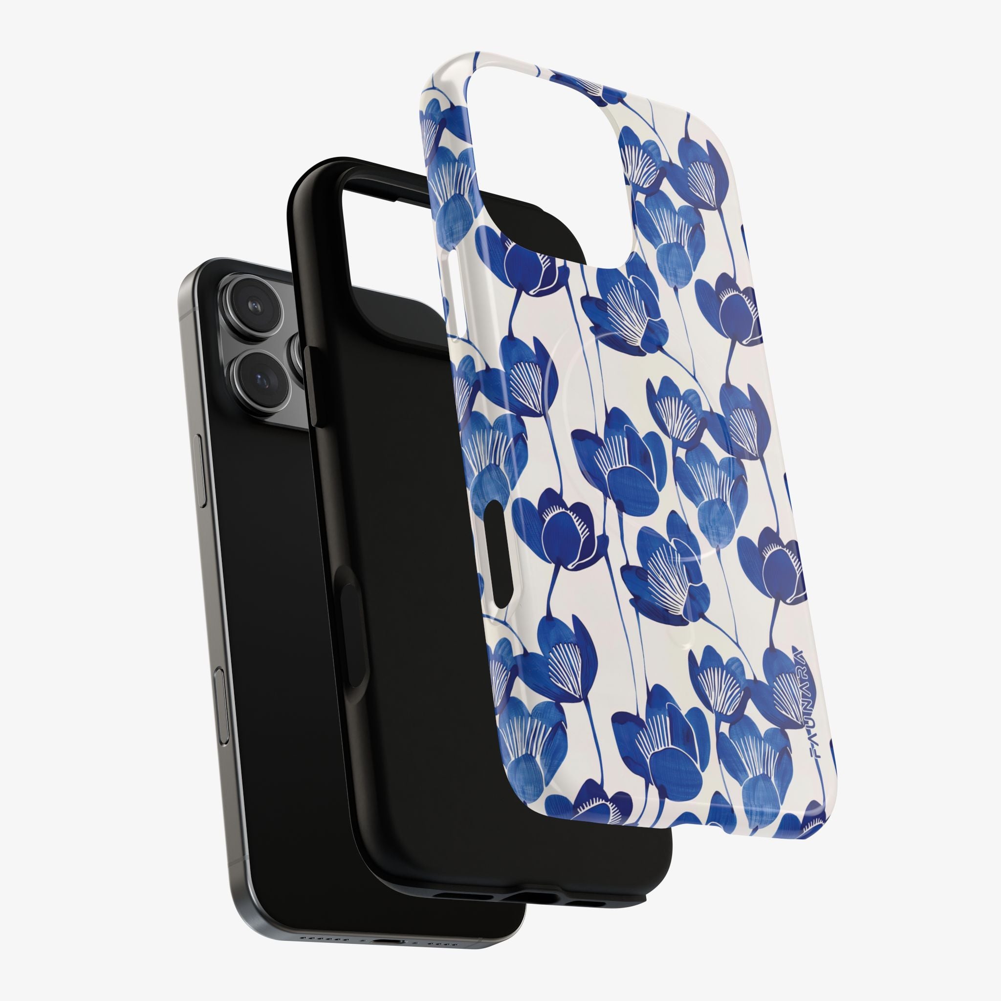 Dynasty - Signature Series Phone Case (MagSafe) blue floral phone case on white with MagSafe cutout