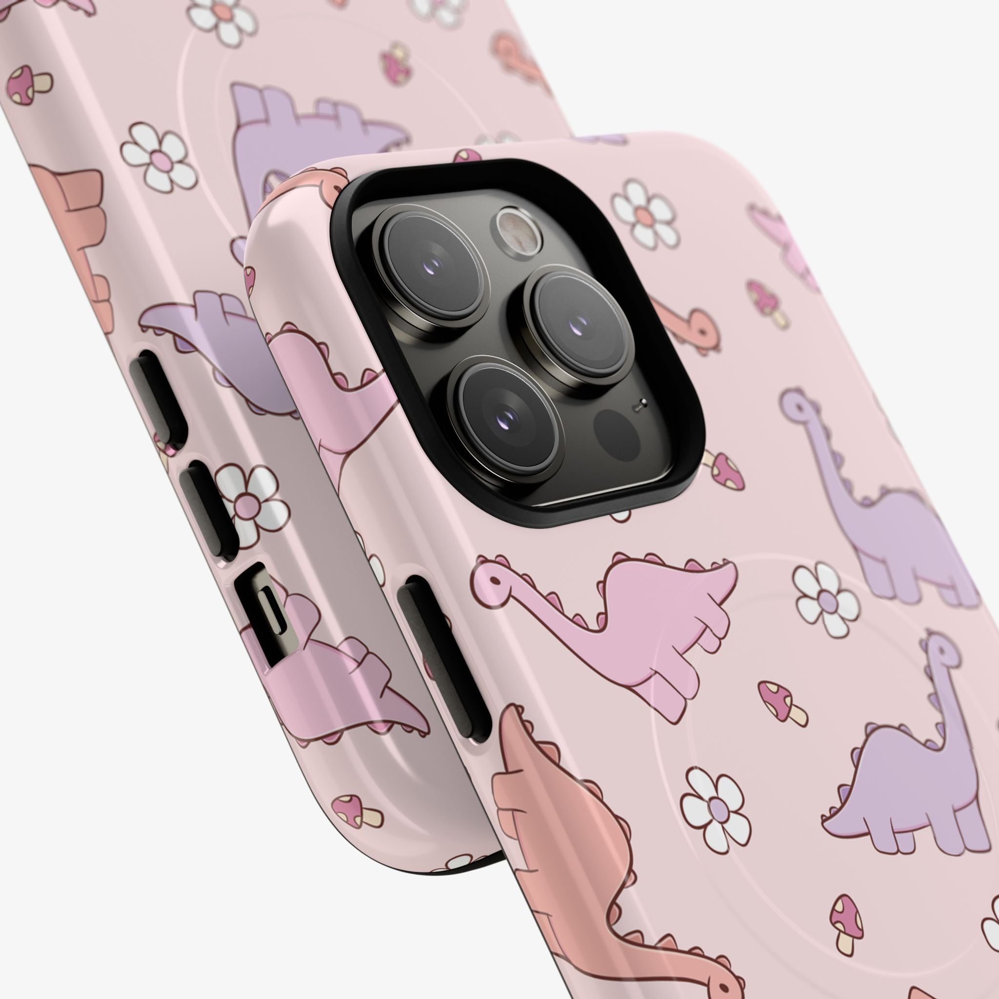 Jurassic Bloom Signature Series Phone Case (MagSafe) pink phone case with glossy floral dinosaur pattern