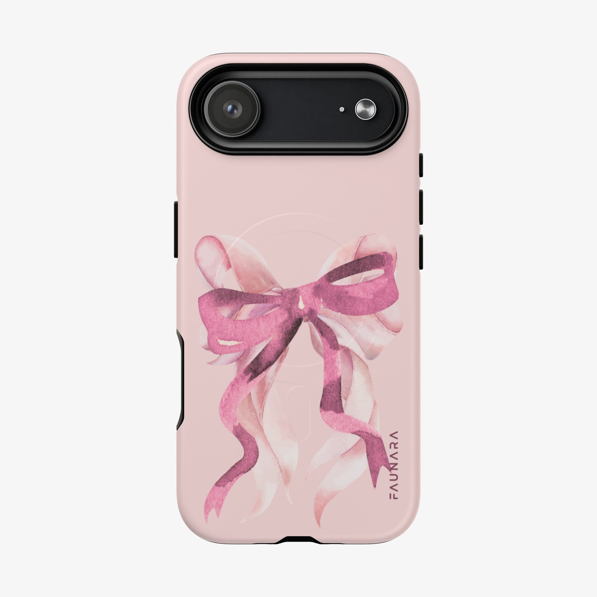 Pink phone case featuring an artistic ballerina ribbon design, stylish and protective, titled Ballerina (Pink) | Signature Series Phone Case (MagSafe)