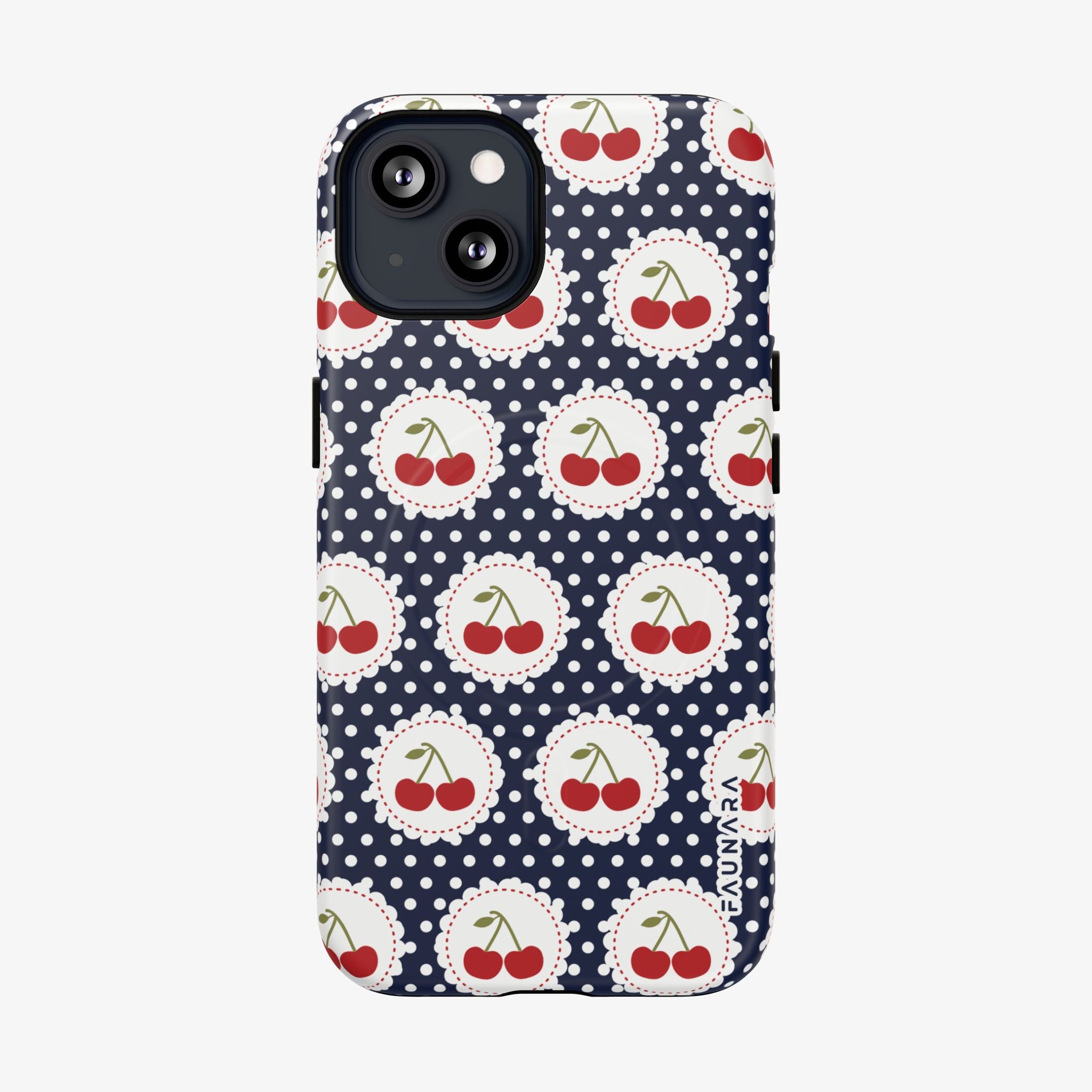 Picnic Preserves Navy MagSafe Tough Phone Case | Cherry Polka Dot Case