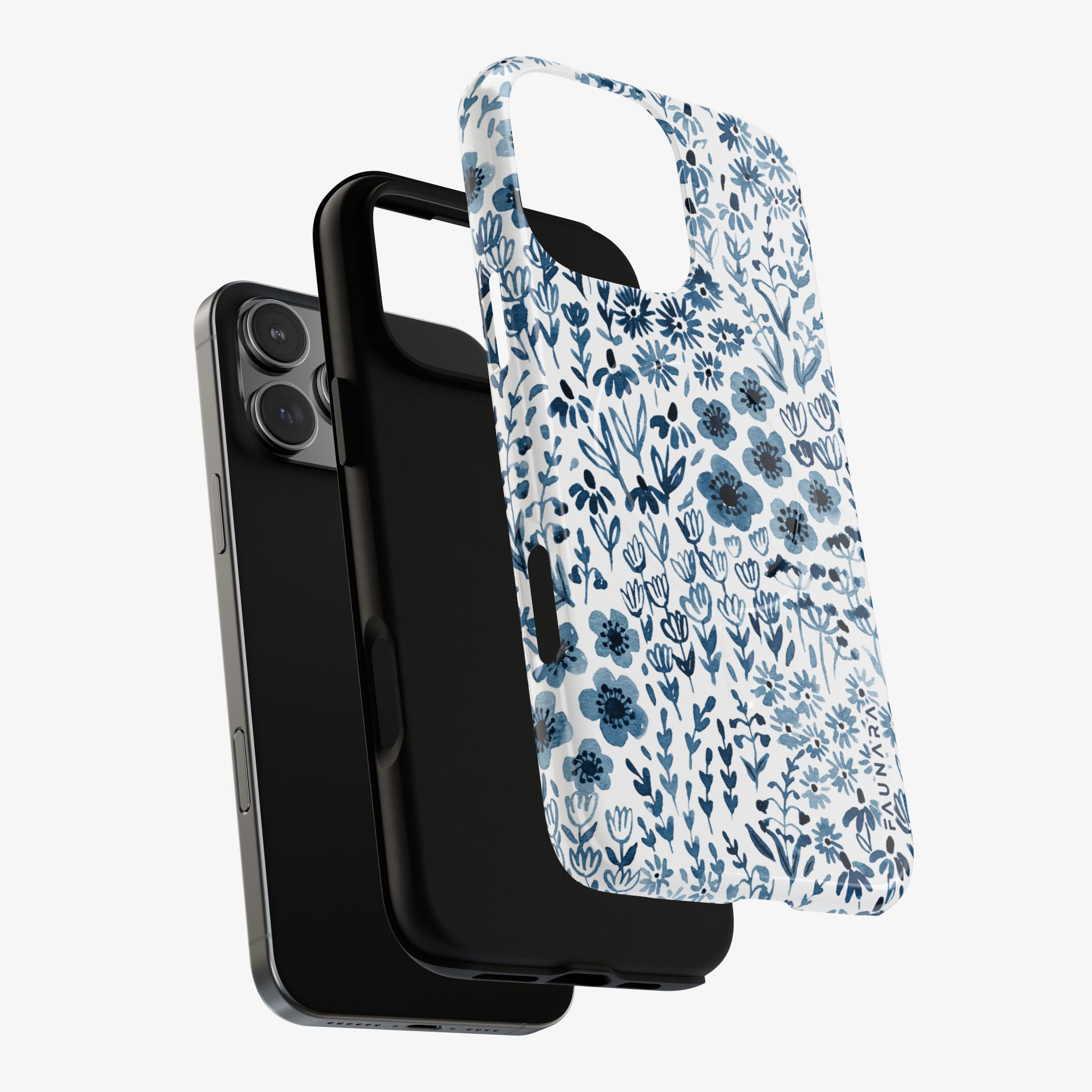 Bloomfield (Indigo) Signature Series Phone Case (MagSafe) phone case with blue floral pattern on white.