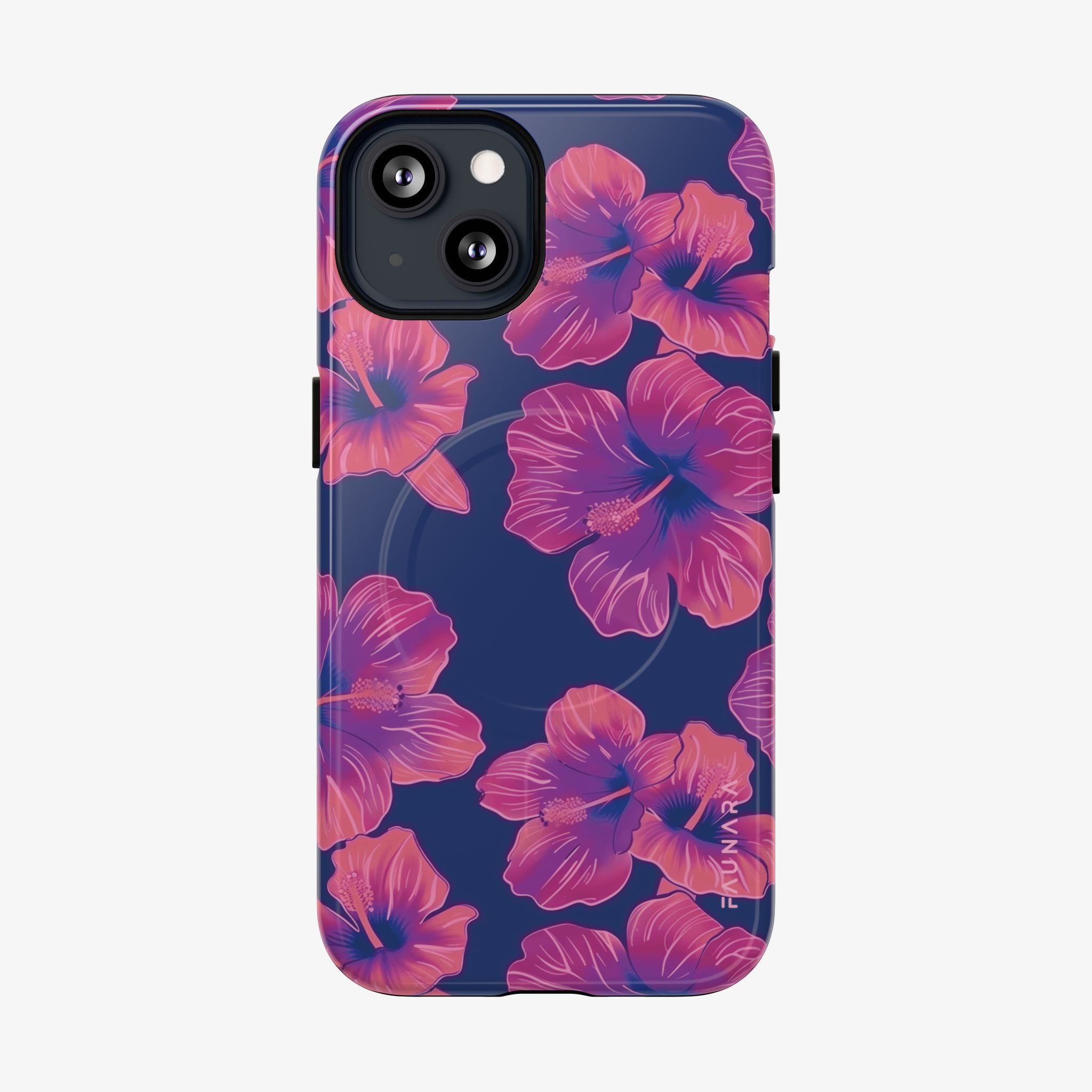 Maui Mood | Signature Series Phone Case (MagSafe) featuring a vibrant pink hibiscus floral pattern on a deep navy background, offering stylish and protective phone case design.