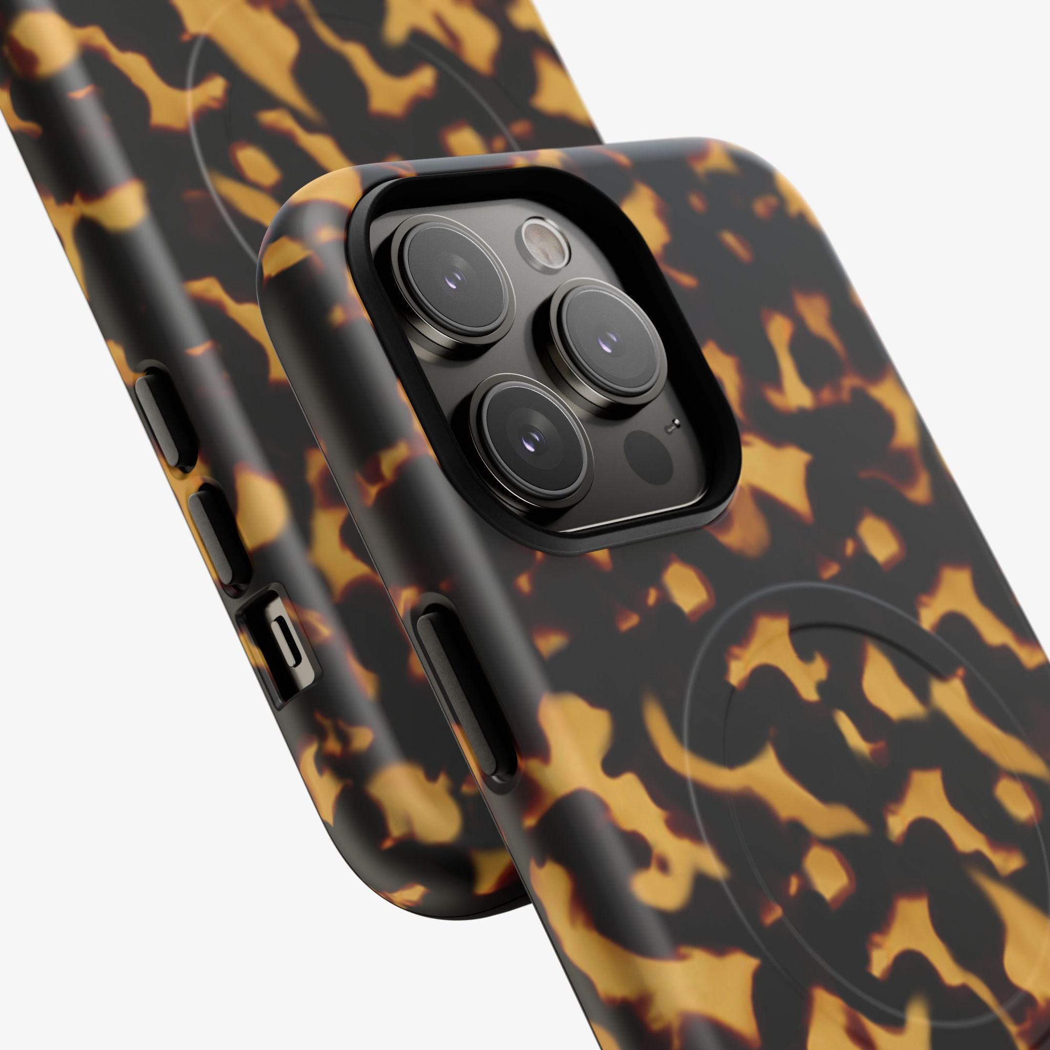 Tortoise Twist (Amber) Signature Series phone case in warm amber tortoise pattern with glossy finish and camera cutouts