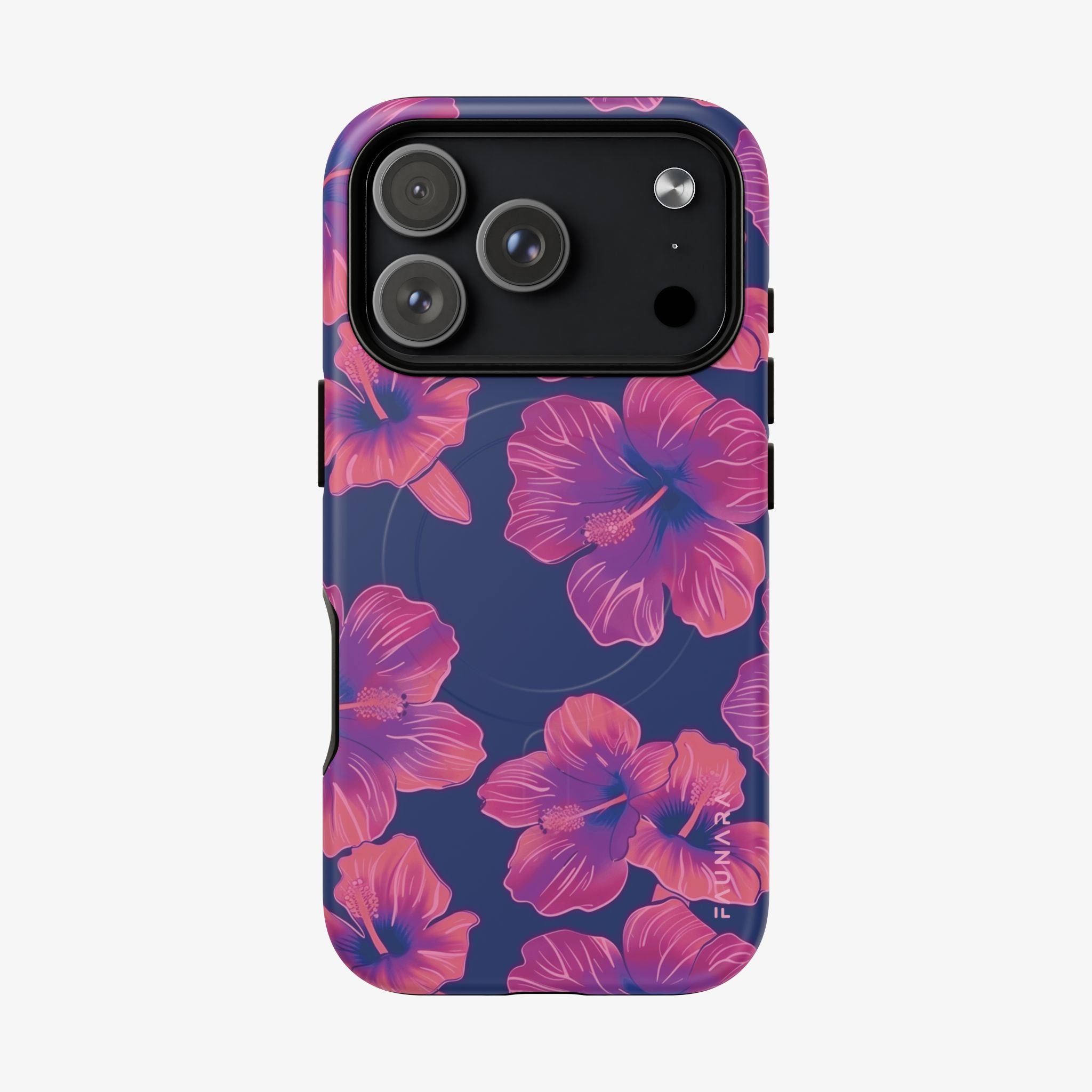 Maui Mood | Signature Series Phone Case (MagSafe) featuring a stylish floral design in pink and purple hues on a deep blue background, designed for protective and fashionable phone case use.