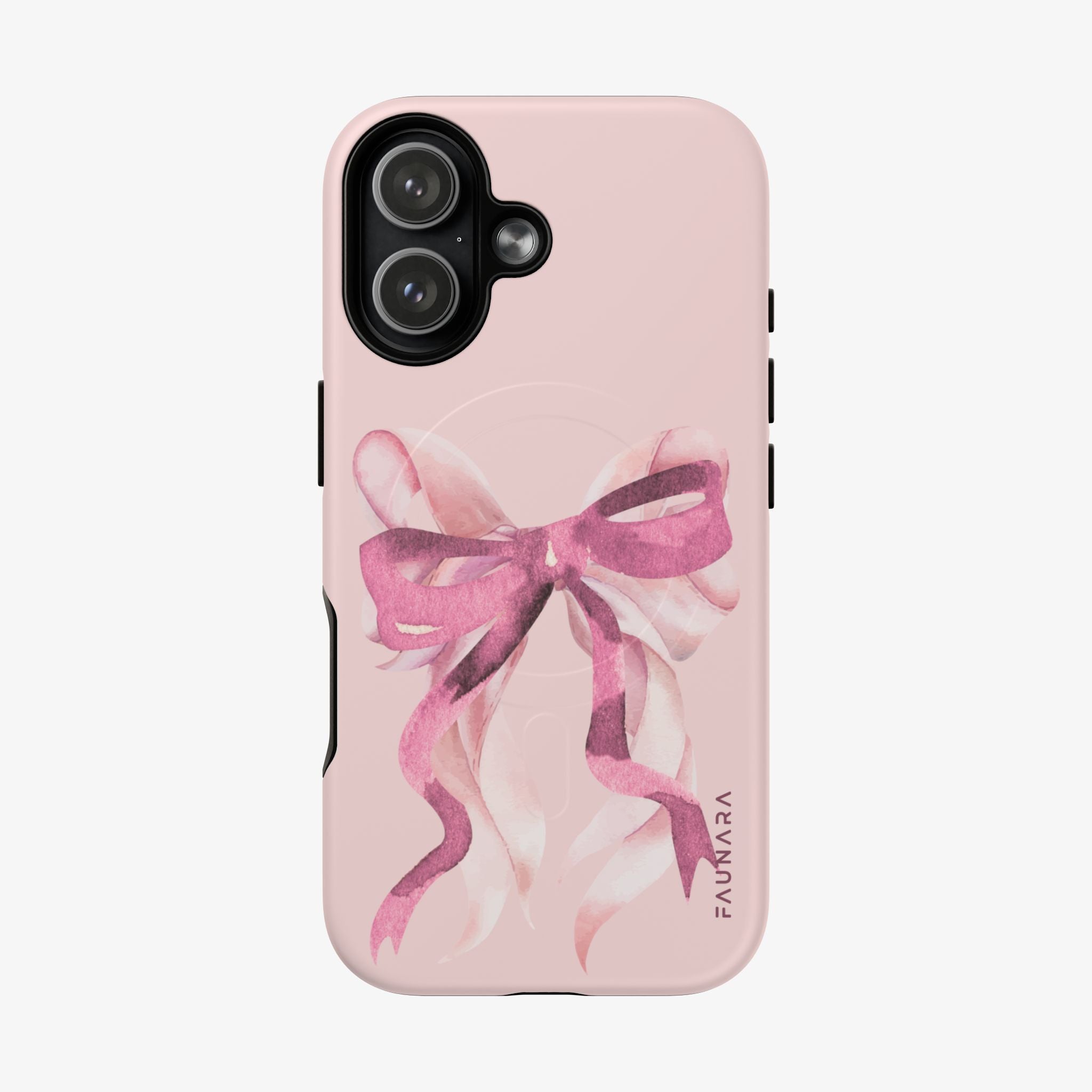 Ballerina (Pink) | Signature Series Phone Case (MagSafe) featuring a delicate pink background with a watercolor-style pink ribbon bow design, offering stylish and protective phone case accessories.