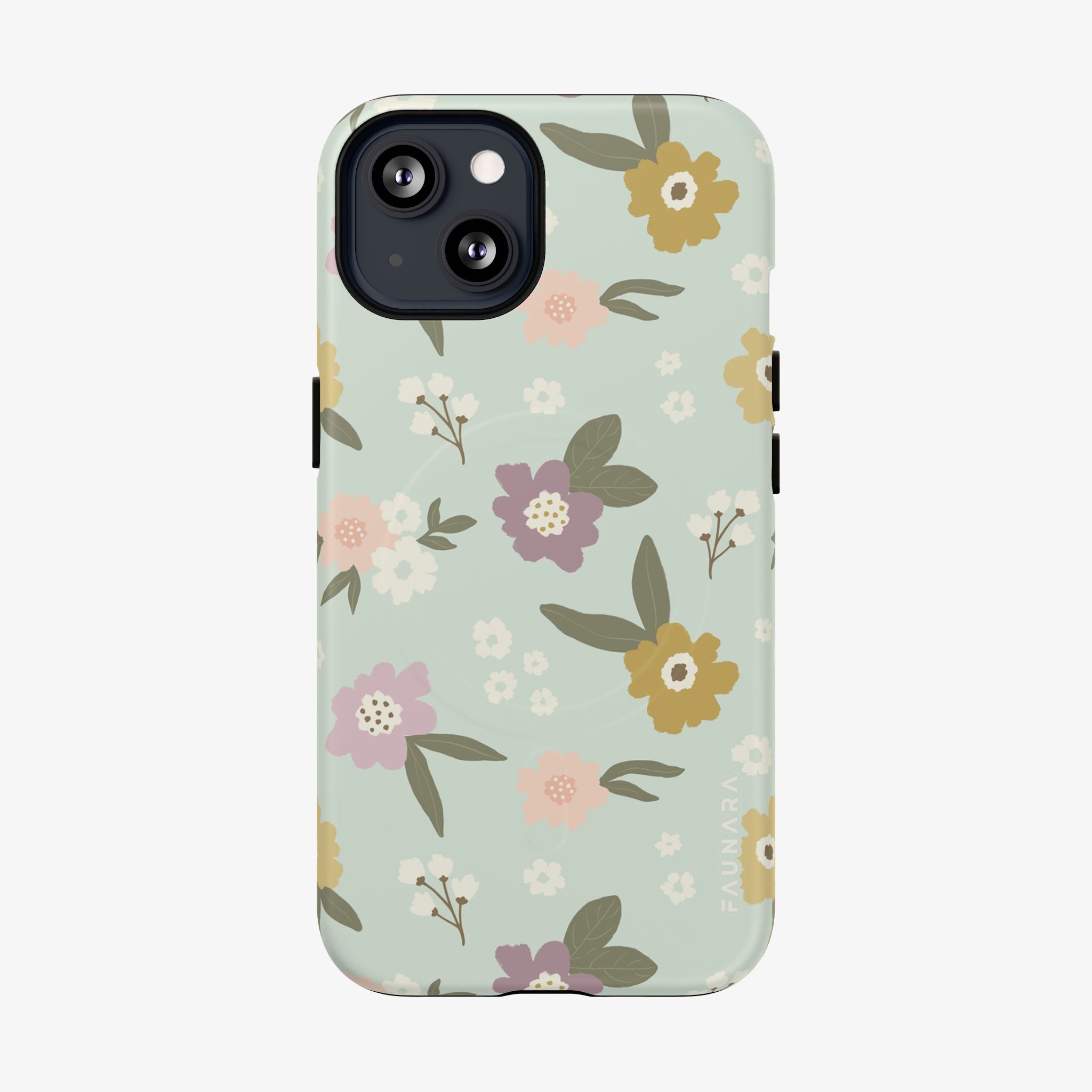 Phone case with floral pattern on a light blue background