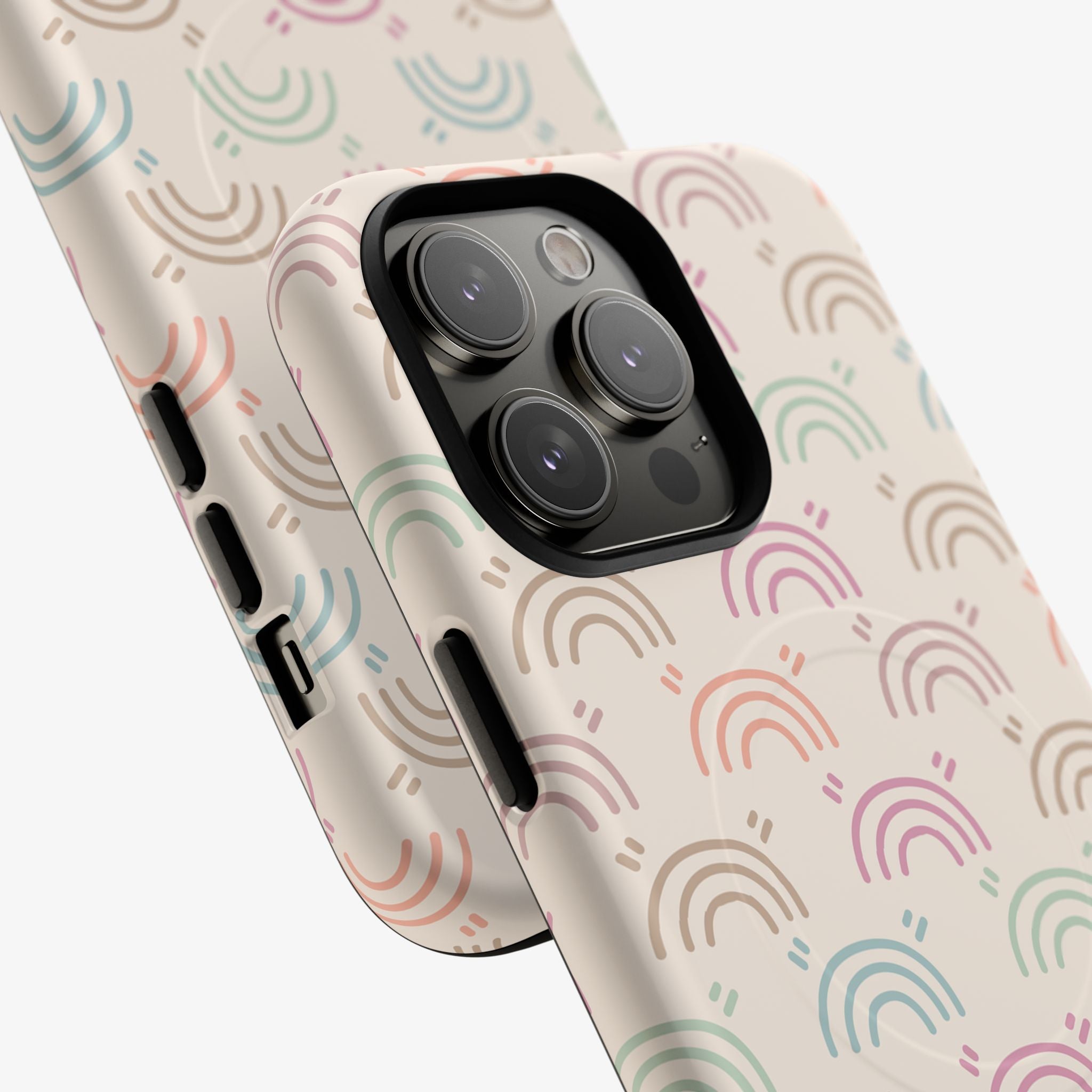 Rainbow Reverie Signature Series Phone Case MagSafe: multicolor glossy phone case with rainbow arch pattern and cutouts