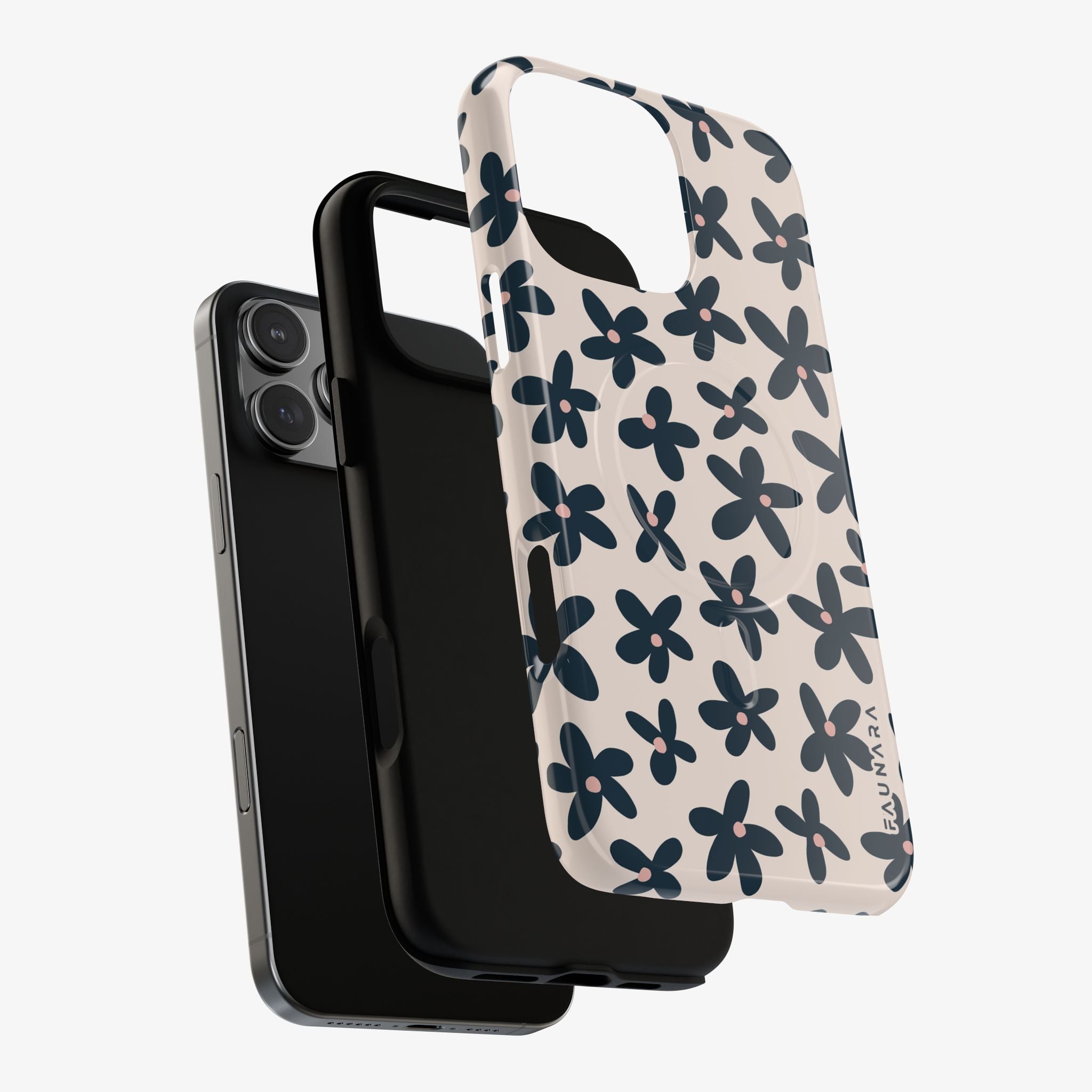 Flowerfall | Signature Series Phone Case (MagSafe) phone case in warm beige with navy and pink floral design