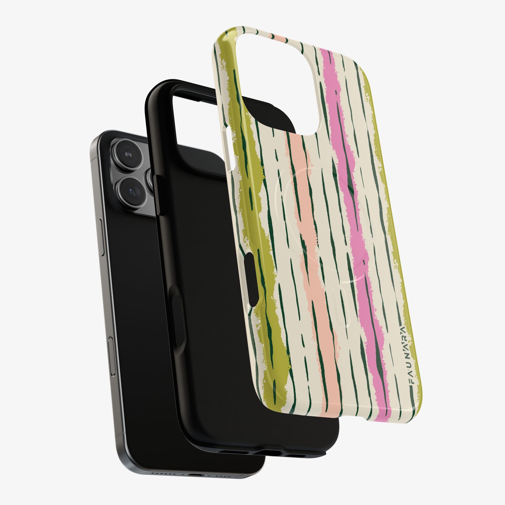 Melon Rush Signature Series Phone Case (MagSafe) glossy phone case in green, pink, and cream stripes