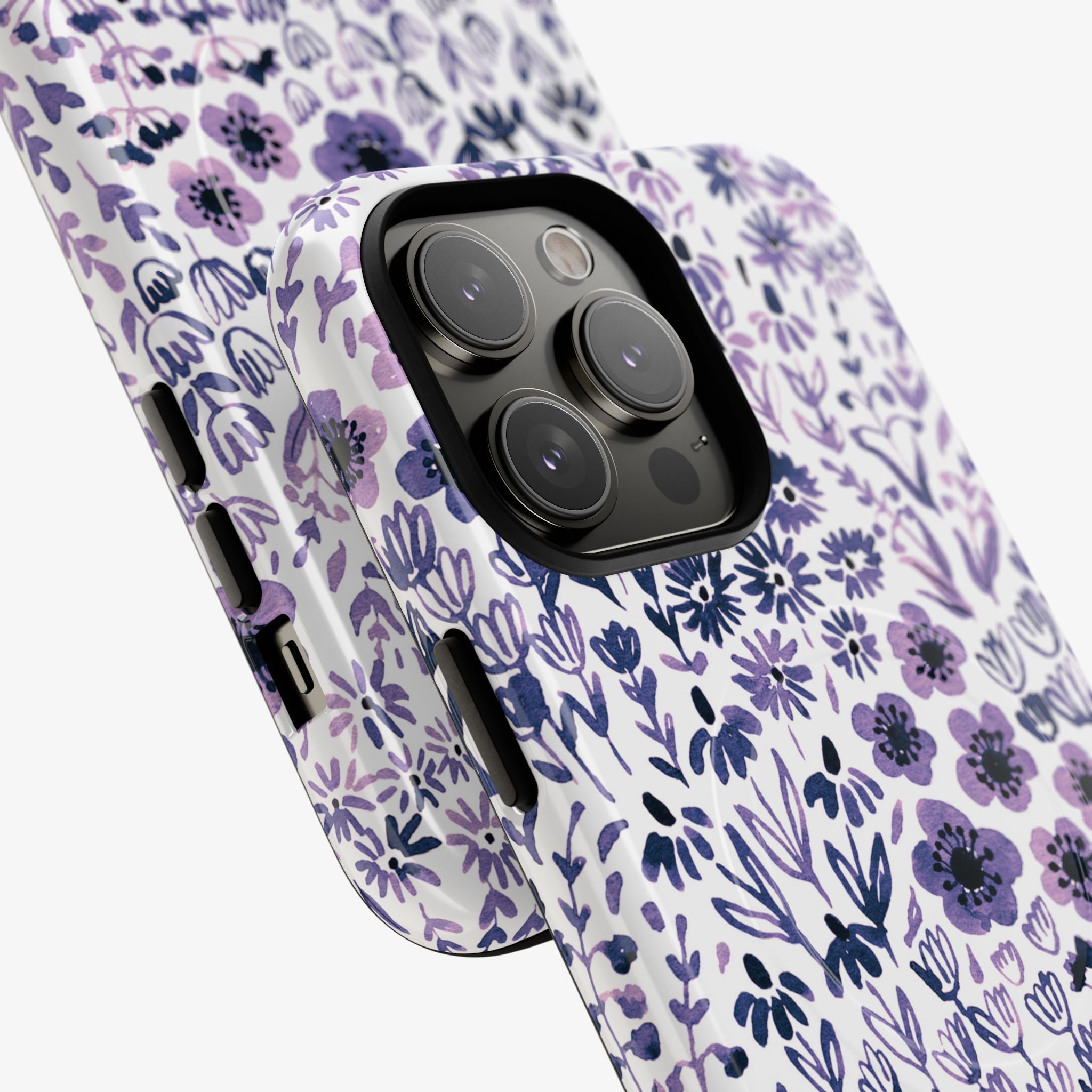 Bloomfield (Violet) Signature Series phone case with MagSafe floral pattern and triple camera cutouts