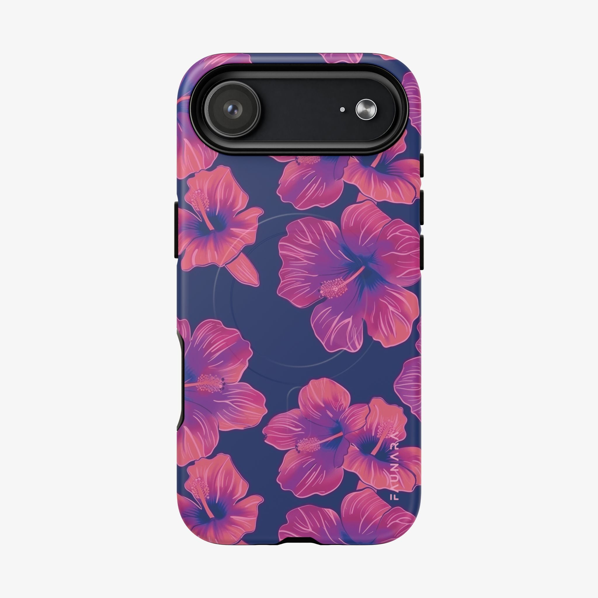 Maui Mood | Signature Series Phone Case (MagSafe) featuring vibrant pink hibiscus flowers on a deep blue background, combining stylish design with durable protection.