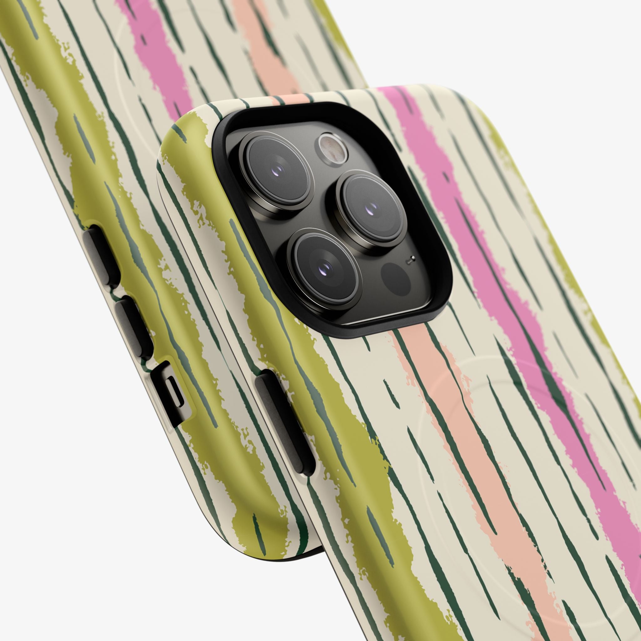 Melon Rush Signature Series Phone Case (MagSafe) phone case in glossy multicolor stripes with green and pink