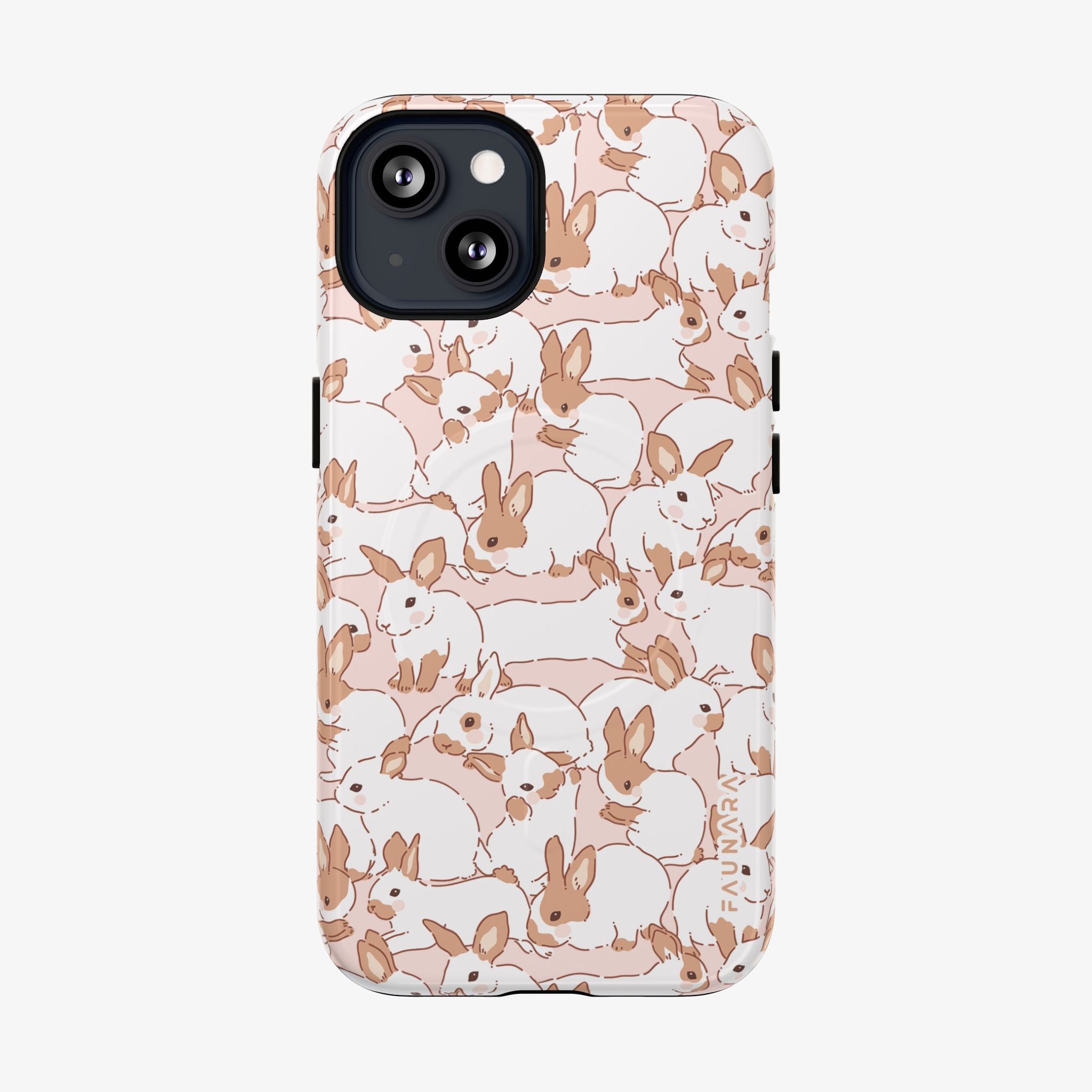 Hopscotch (Petal) | Signature Series Phone Case (MagSafe) phone case in pink with repeating bunny faces across the back