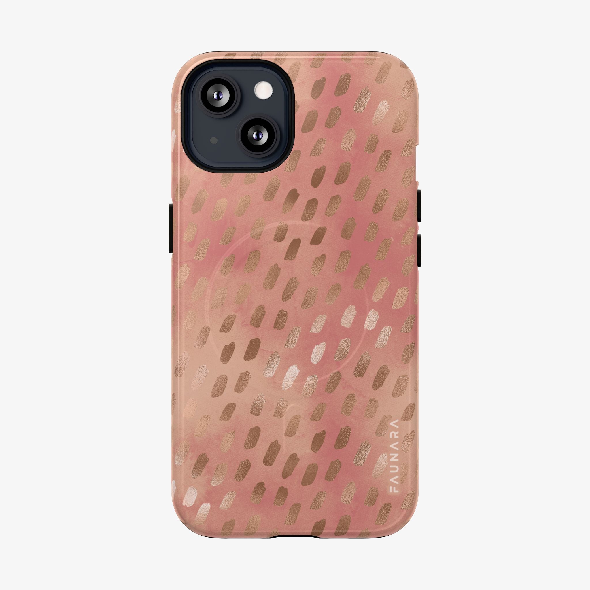Phone case with pink and gold abstract pattern
