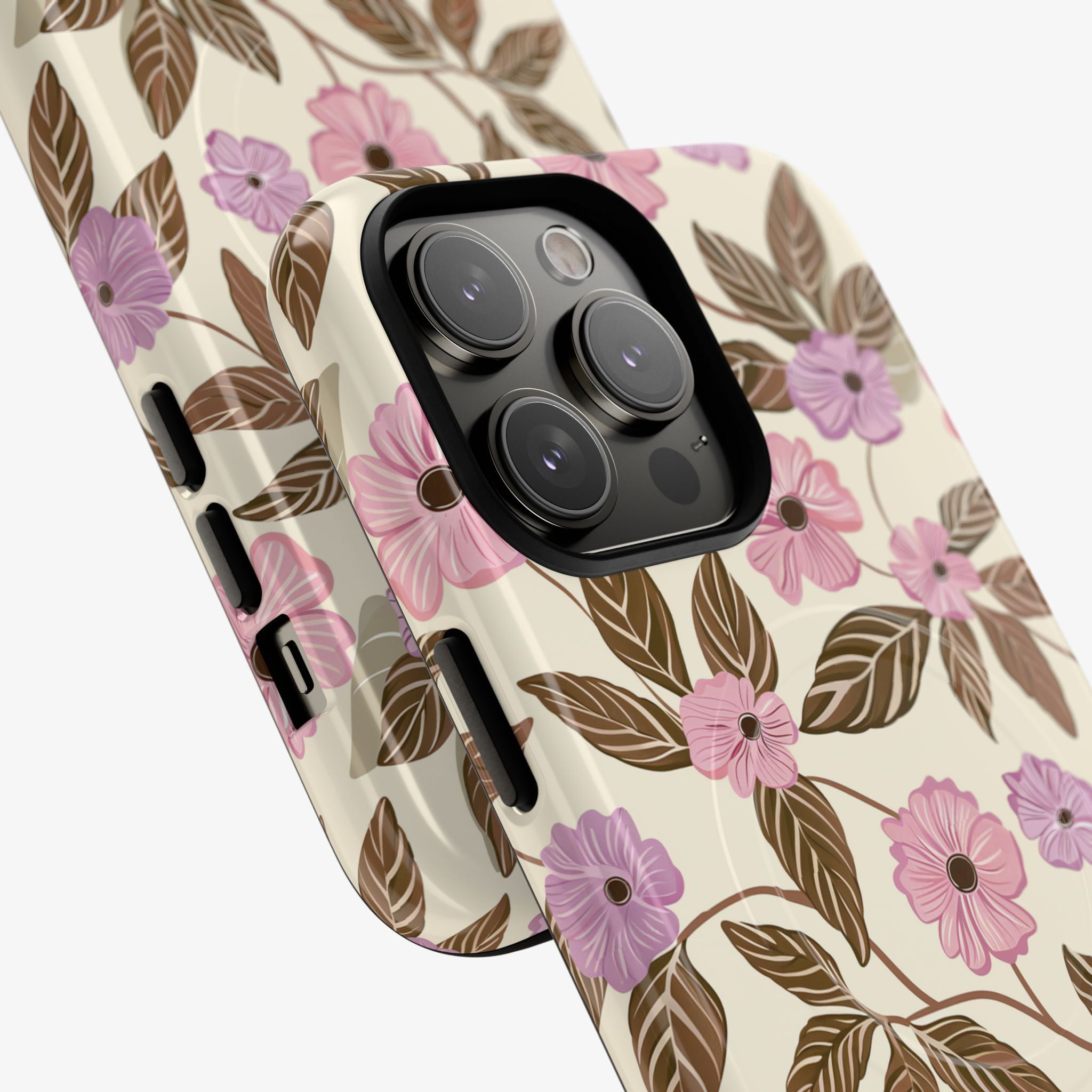 Floral Fable | Signature Series Phone Case (MagSafe) glossy phone case in pink and purple floral leaves
