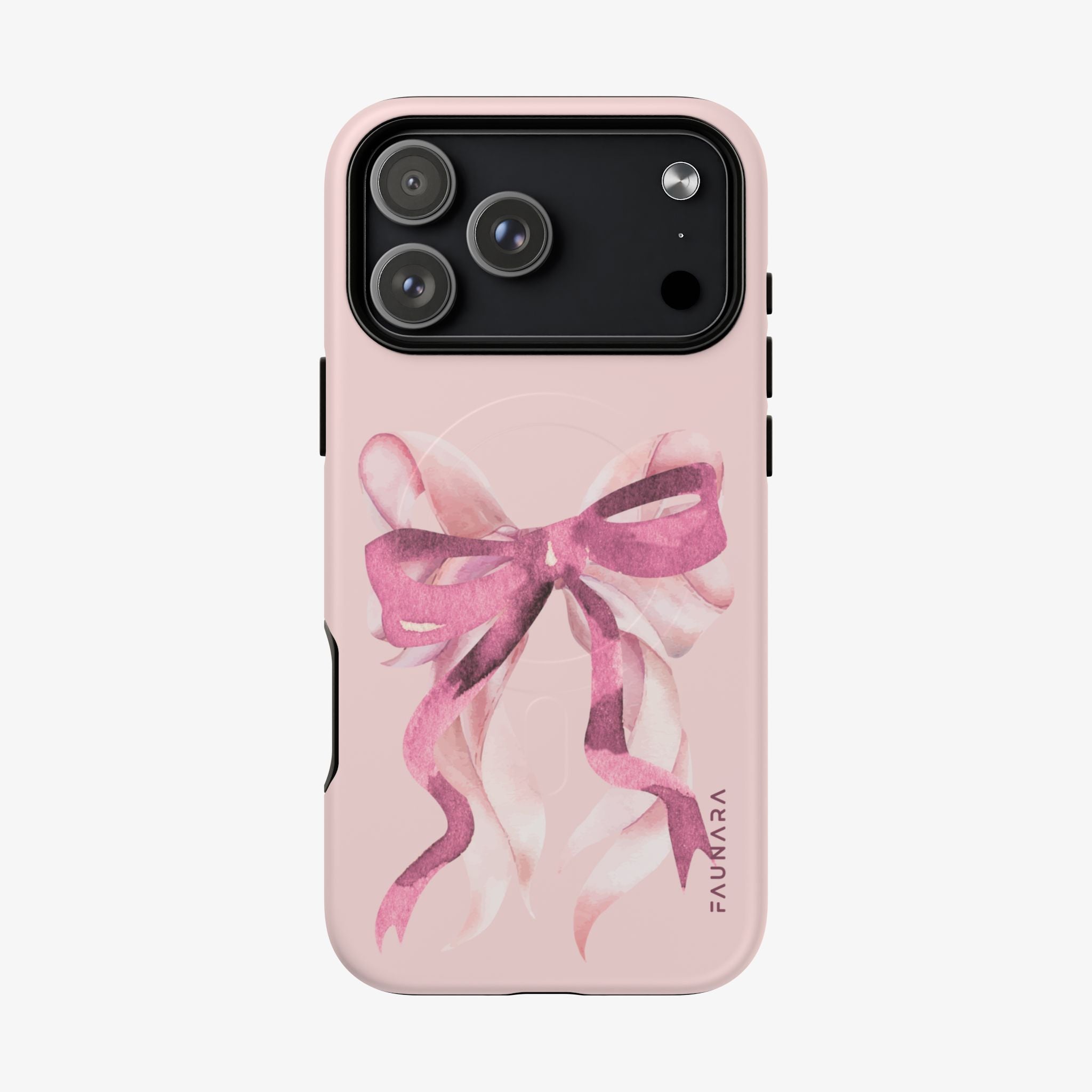 Ballerina (Pink) | Signature Series Phone Case (MagSafe) featuring a delicate pink and purple watercolor bow design on a soft pink background, combining stylish and protective qualities.