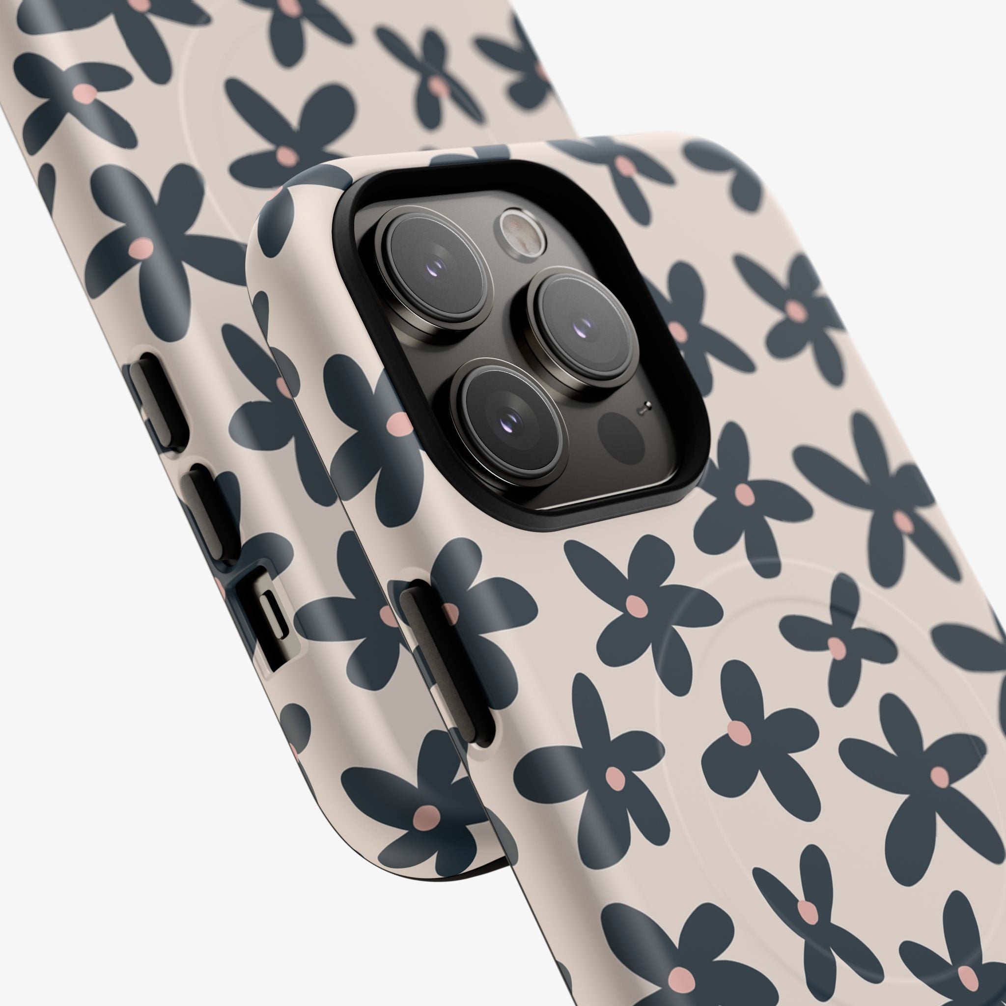 Flowerfall | Signature Series Phone Case (MagSafe) with navy and blush florals on cream, phone case camera cutouts.