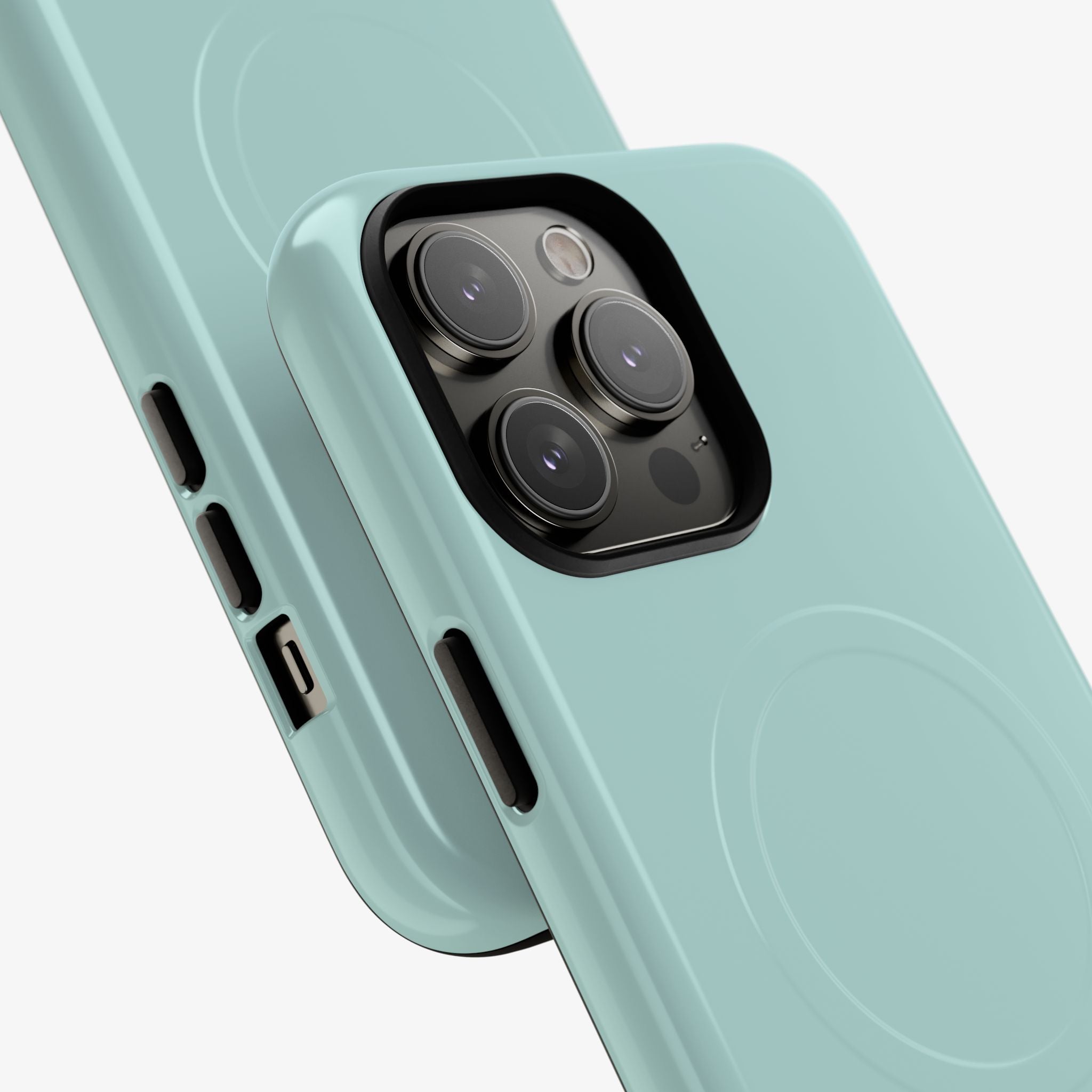 Chroma (Robin's Egg) Signature Series phone case with MagSafe in glossy light blue, showing triple camera cutouts.
