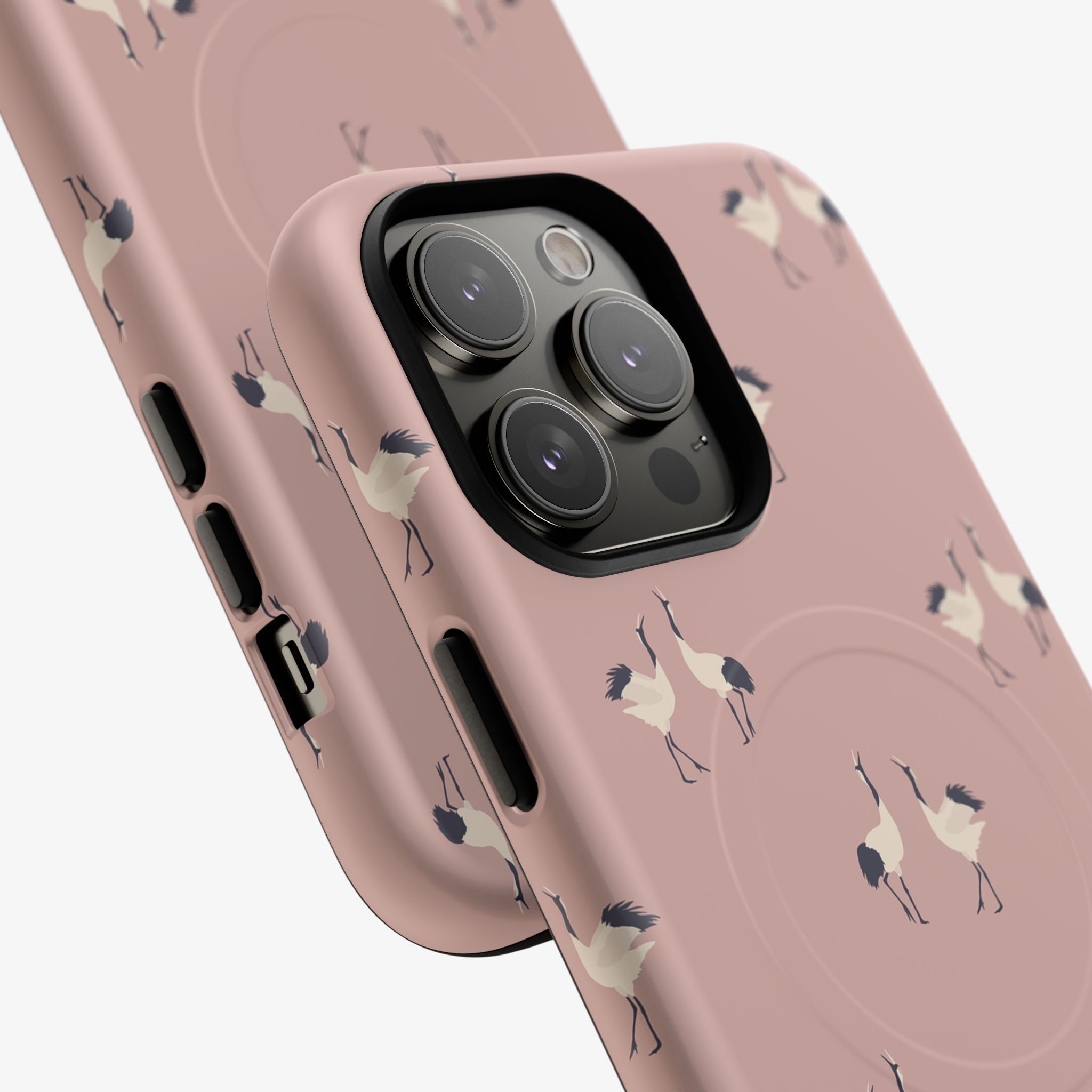 Winged Waltz | Signature Series Phone Case (MagSafe) pink glossy phone case with crane silhouettes, black camera ring