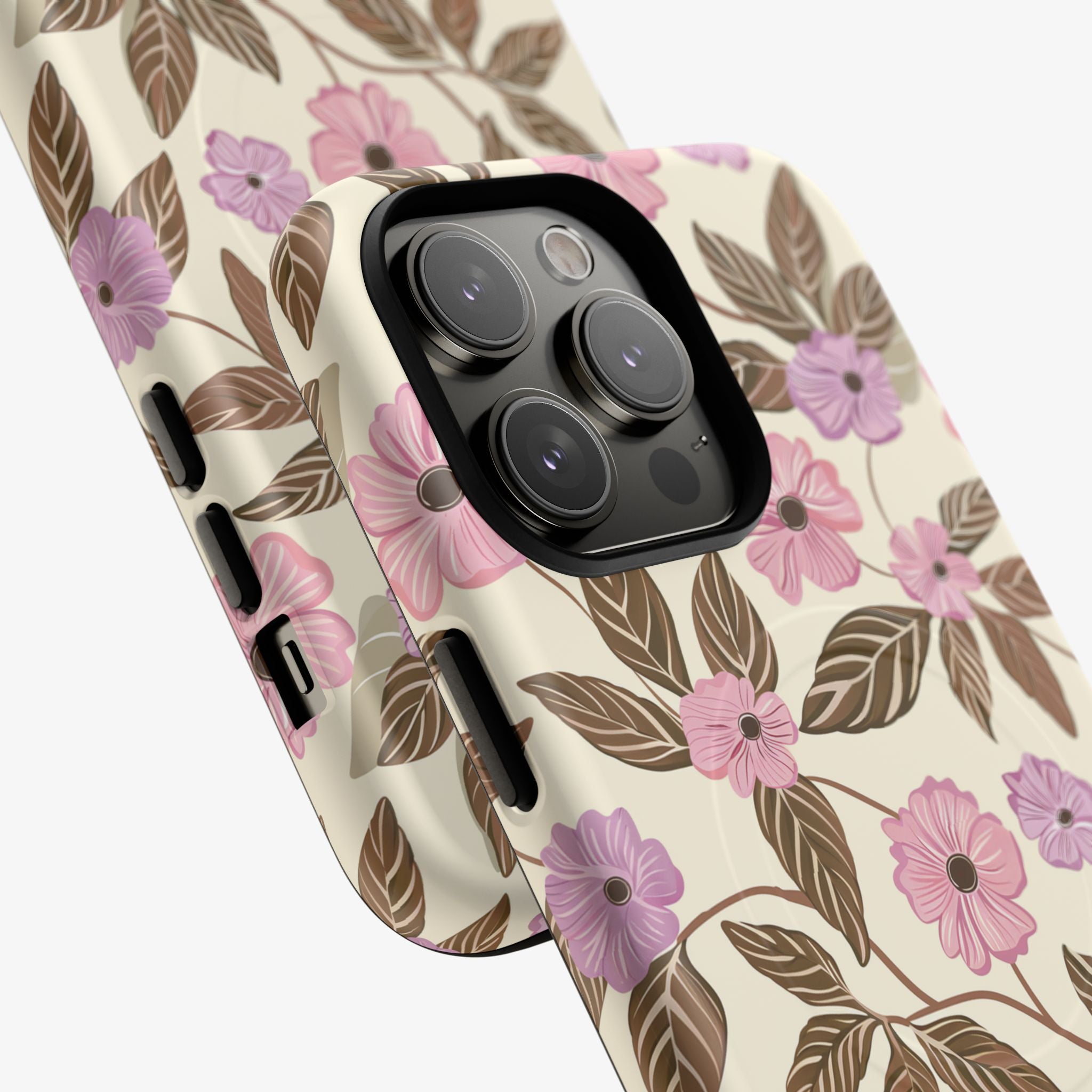 Floral Fable | Signature Series Phone Case (MagSafe) phone case with pink and purple floral leaves, glossy finish