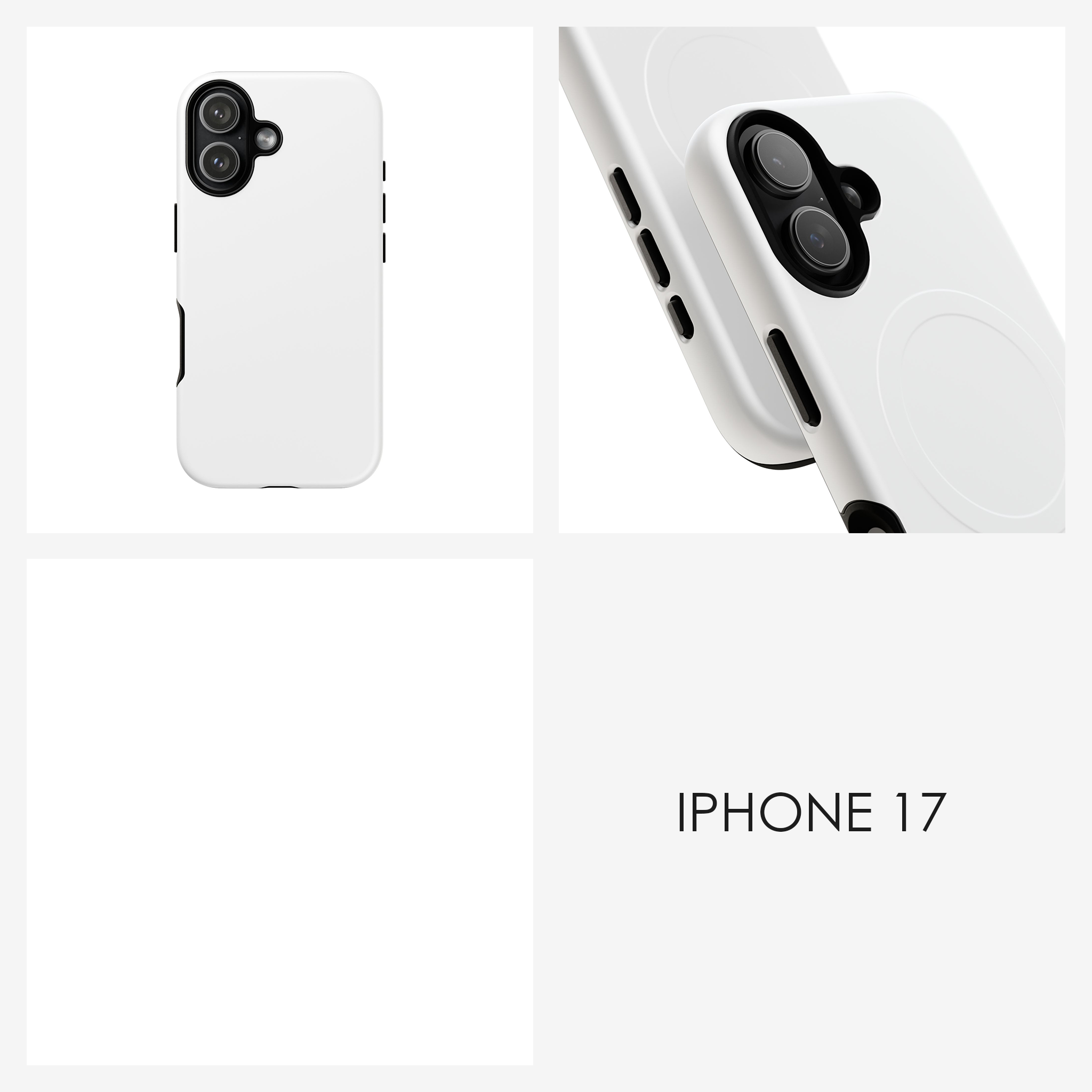 iPhone Signature Series Phone Case Images by FAUNARA white phone case with black camera rings and side cutouts.